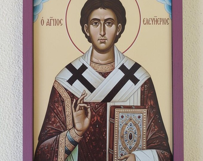 Handmade Wooden Icon of Saint Eleftherios