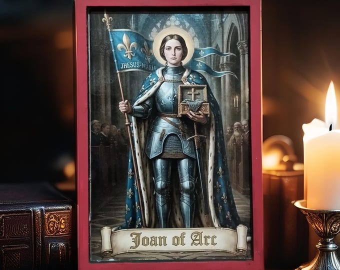 Handmade wooden icon of Saint Joan of Arc,catholic wall art
