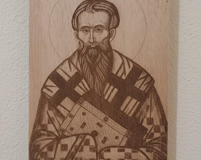 Handmade wooden icon of Saint Gregory