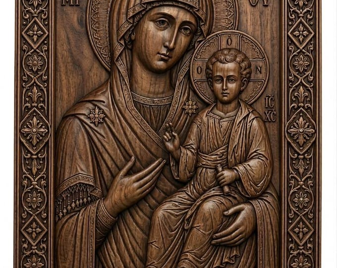Virgin Mary Child Jesus STL File | Byzantine Orthodox Icon Relief (Digital Download)