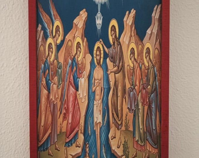 The Baptism of Christ,handmade Wooden Icon