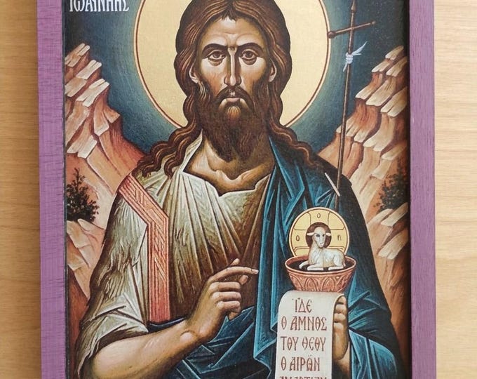 Handmade Wooden Icon of Saint John the Forerunner