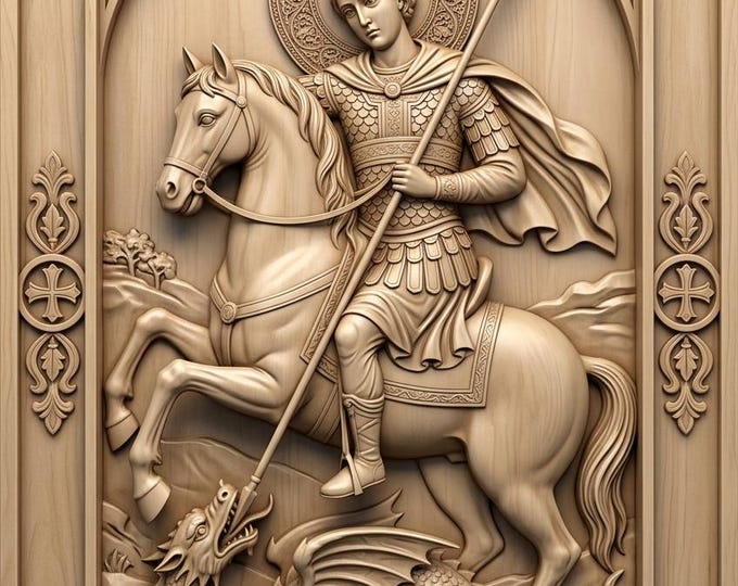 Saint George and Dragon STL File-Orthodox Icon 3D Relief, CNC-3D Print Ready-Digital Download