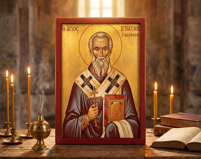 Handmade Wooden Icon of Saint Ignatius the God-Bearer