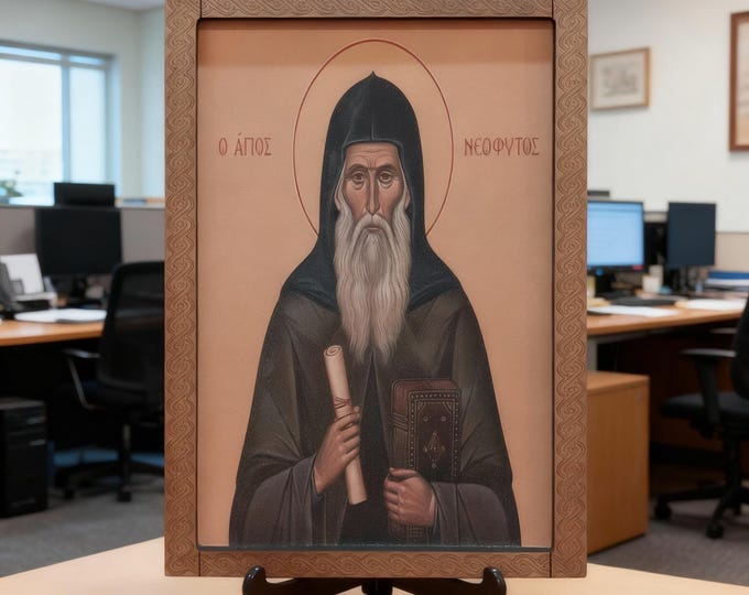 Saint Neophytos Icon.Handmade Wooden Orthodox Icon