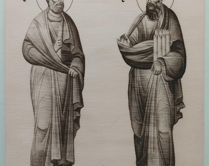 Handmade wooden icon of Saint Peter and Saint Paul