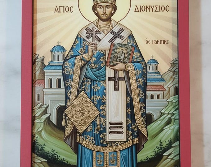 Handmade wooden icon of Saint Dionysios