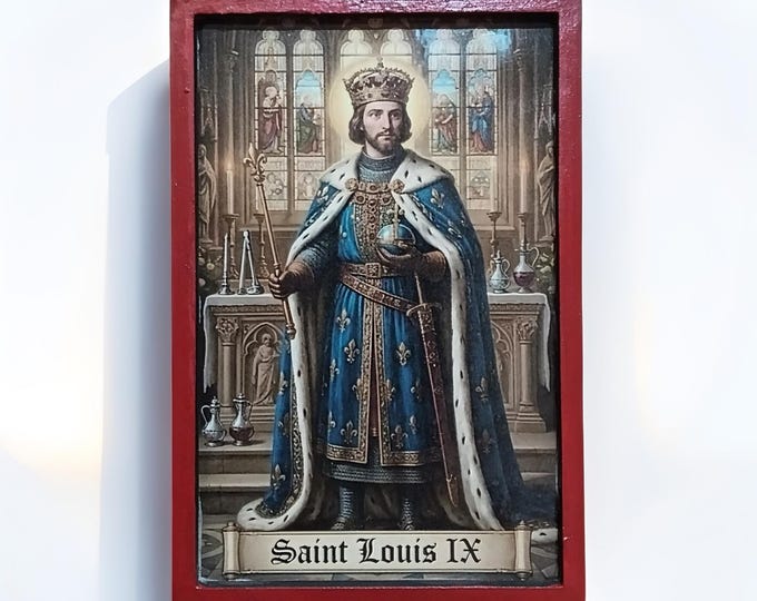 Saint Louis IX wooden icon,catholic wall art