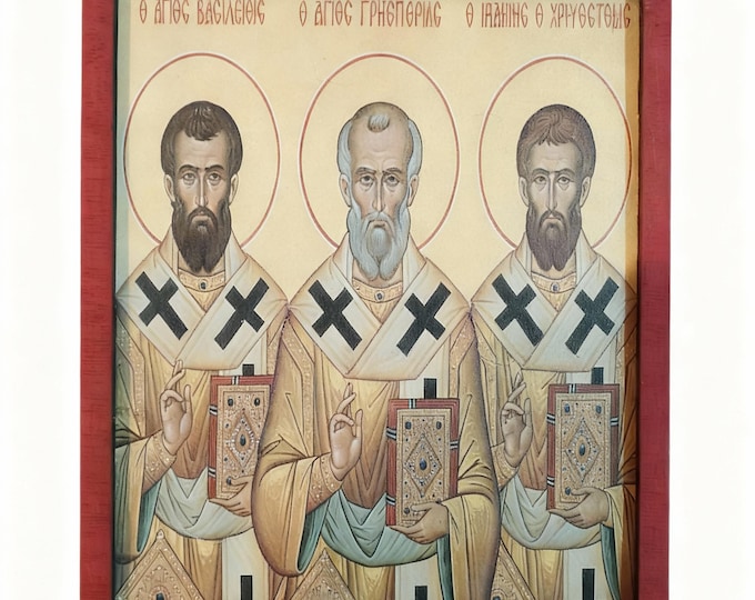 The Three Holy Hierarchs,handmade Wooden Icon