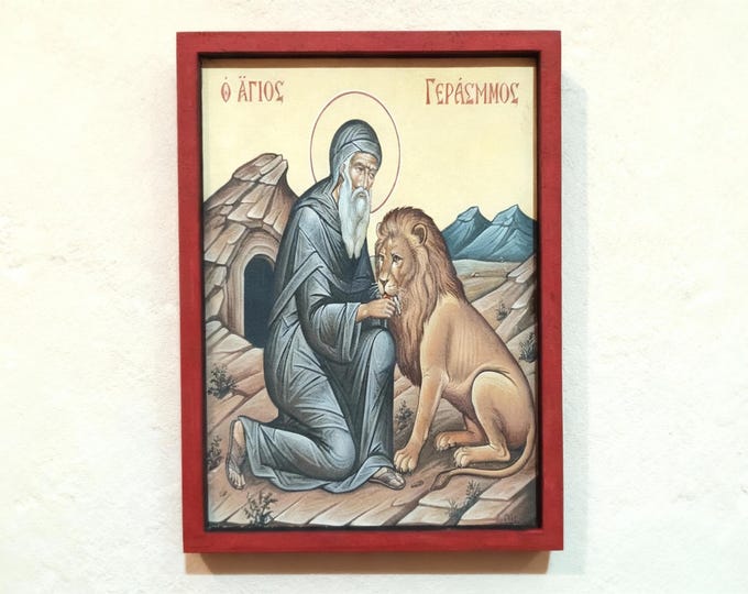 Handmade wooden icon of Saint Gerasimos,orthodox christian wall art,religious gift