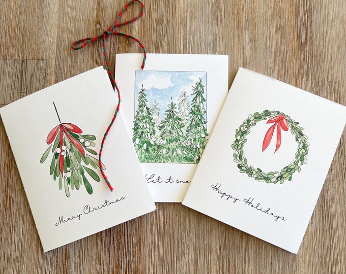 Set of 6 Handpainted Watercolor Christmas Cards With Envelopes | A2 ...