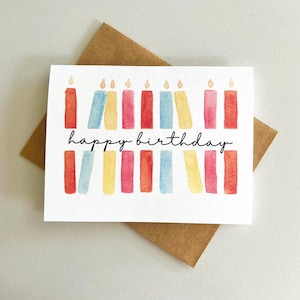 Watercolor Birthday Card with Envelope | Hand painted Birthday Day Card | Watercolor candles |A2 size| Prints | Birthday Card Watercolor