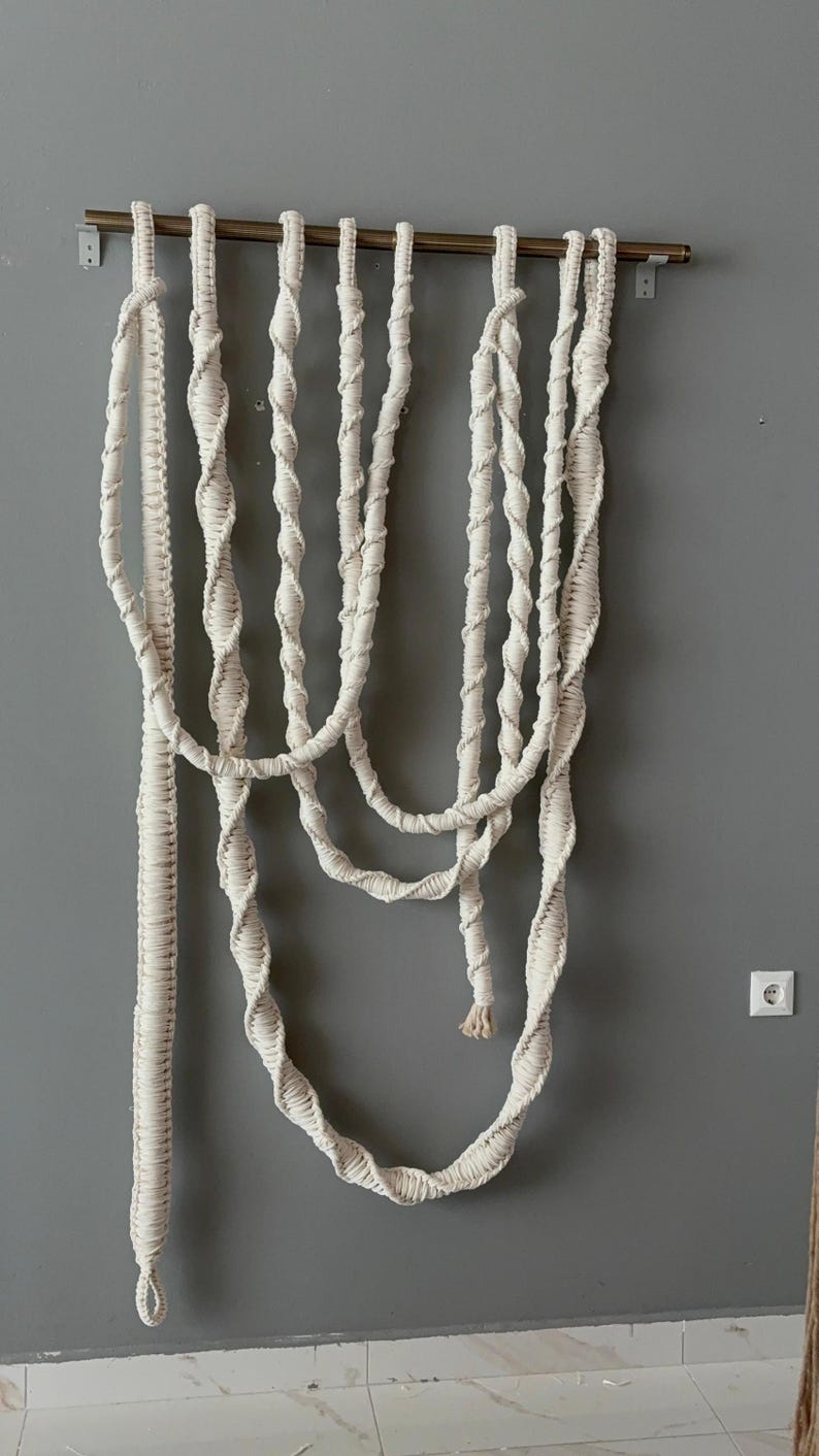 Macrame Rods Large Macrame Wall Hanging, Extra Long Boho Fiber Art, Neutral ...