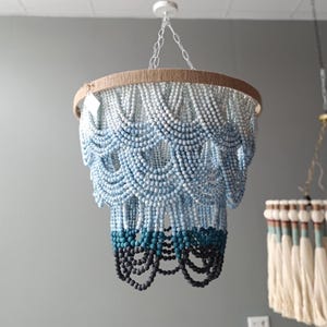 Handmade Blue Ombre Beaded Chandelier: Boho Coastal Pendant Light