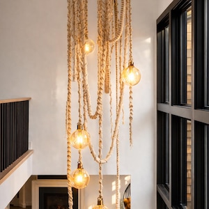 Rope Staircase Chandelier for High Ceiling, Statement Light for Modern Villa Interiors