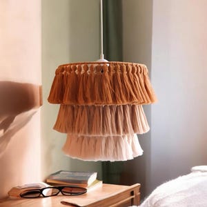 Boho Fringe Chandelier, Cotton Pendant Light, Fringe Light Fixture, Tassel Lamp Shade, Nursery Lighting, Colourful Chandelier, Bohemian Lamp