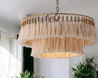 Boho Tassel Chandelier: Cotton Fringe Pendant Light