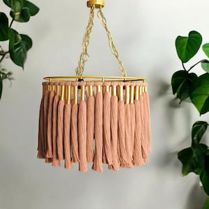 Boho Light Fixture, Fringe Light, Living Room Light, Cotton Fringe Pendant Light, Macrame LampShade, Nursery Chandelier, Mothee&#39;s Day Gift