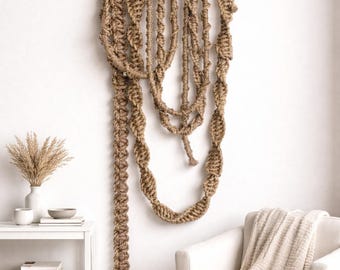 Large Macrame Wall Hanging, Extra Long Boho Fiber Art, Neutral Statement Decor