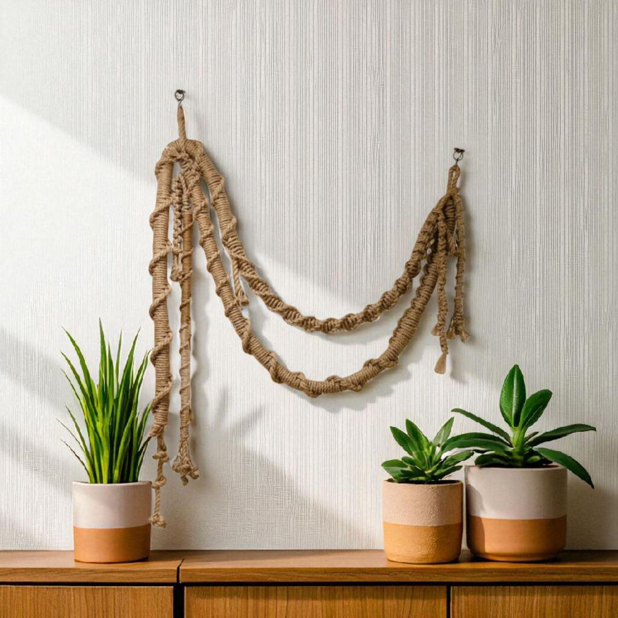 Jute Rope Wall Hanging, Boho Japandi Wall Decor, Textured Macrame Art ...