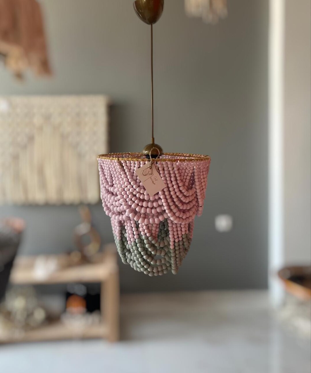 Pink Beaded Chandelier: Rustic Farmhouse Lighting, Baby Girl Nursery ...