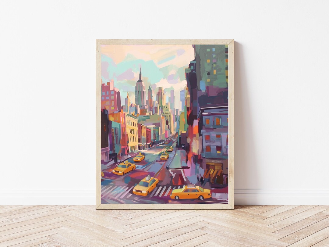 New York City Street Scene Art Print - Digital Download, Vibrant Urban ...