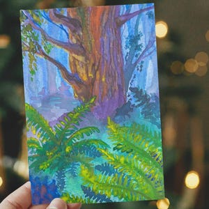 Watercolor Misty Fern Forest Blank Note Card or Wall Art Print