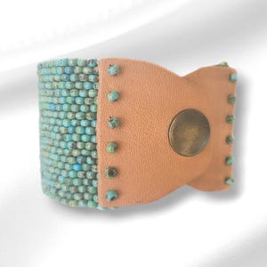 Leather and seed bead cuff bracelet * boho jewelry * gift for her
