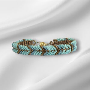 teal and gold friendship bracelet seed bead bangle BFF bracelet gift for friend image 1