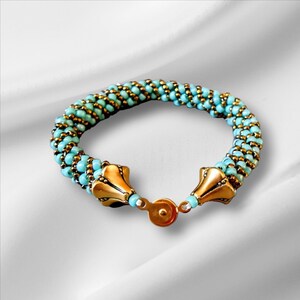 Teal and gold seed bead bracelet * boho bangle handmade * unique gift for girlfriend