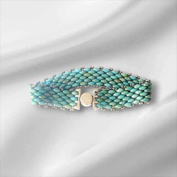 Teal green and silver superduo bracelet * boho beaded bracelet * czechmate jewelry * gift for sister