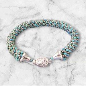 Turquoise picasso seed bead bracelet * silver and bluec boho bangle * gift for BFF