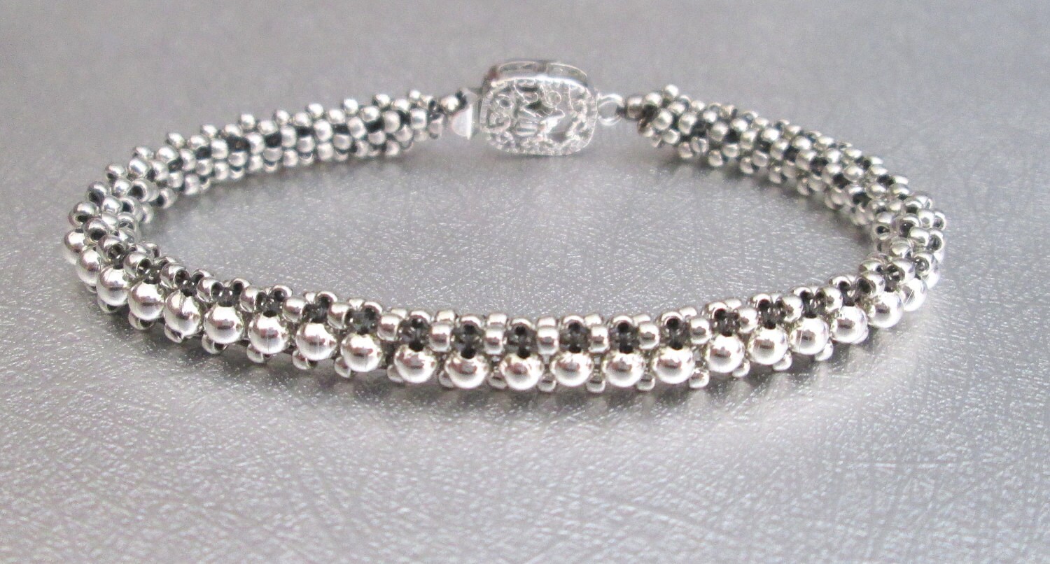 Sterling silver beaded bracelet seed bead bracelet boho Etsy