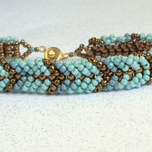 teal and gold friendship bracelet seed bead bangle BFF bracelet gift for friend image 5