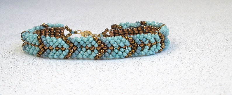 teal and gold friendship bracelet seed bead bangle BFF bracelet gift for friend image 4