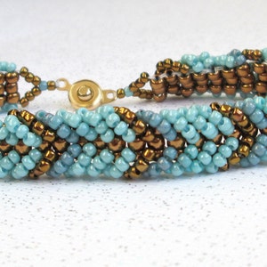 teal and gold friendship bracelet seed bead bangle BFF bracelet gift for friend image 3