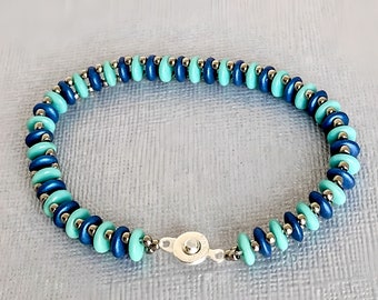 blue and green bead bracelet * boho lentil bead bracelet *stackable bangle * gift for friend