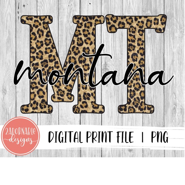 Montana Leopard Print Sublimation Design | Leopard MT State PNG File for Sublimation Print Transfer | Leopard Cheetah Print Design