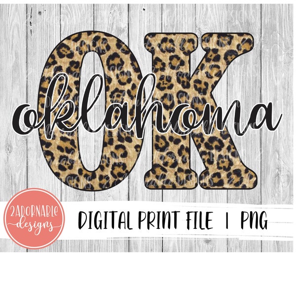 Oklahoma Leopard Print Sublimation Design | Leopard OK State PNG File for Sublimation Print Transfer | Leopard Cheetah Print Design