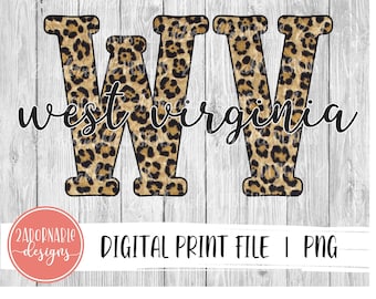 West Virginia Leopard Print Sublimation Design | Leopard WV Zustand PNG-Datei für Sublimation Druck Transfer | Leopard Gepard Druck Design