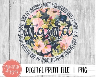 MAMA Floral Sublimation Design | PNG-Datei für Sublimation Druck Übertragung | Druckbare Floral Sprichwörter 31 MAMA Design
