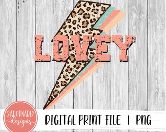 Lovey Lightning Bolt Sublimation Design | PNG File for Sublimation Print Transfer | LOVEY Leopard Print Design