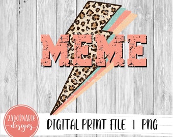 Meme Lightning Bolt Sublimation Design | PNG File for Sublimation Print Transfer | MEME Leopard Print Design