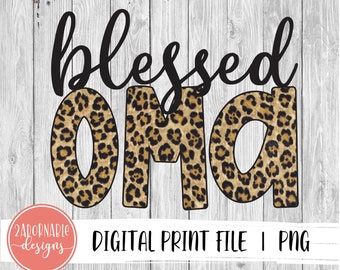 Bendito diseño de sublimación Oma / Archivo PNG para la transferencia de impresión de sublimación / Leopard Print Blessed Oma Design