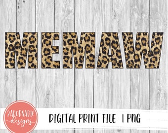 MEMAW Sublimation Design | PNG File for Sublimation Print Transfer | Leopard Printable MEMAW Design