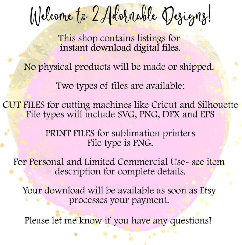 K&ouml;nnte beinhalten: Willkommen bei 2 Adornable Designs! Dieser Shop bietet digitale Dateien zum sofortigen Download an. Es werden keine physischen Produkte hergestellt oder versandt. Es stehen zwei Dateitypen zur Verf&uuml;gung: SCHNEIDDATEIEN f&uuml;r Schneidemaschinen wie Cricut und Silhouette. Die Dateitypen umfassen SVG, PNG, DFX und EPS. DRUCKDATEIEN f&uuml;r Sublimationsdrucker. Der Dateityp ist PNG. F&uuml;r den pers&ouml;nlichen und eingeschr&auml;nkten kommerziellen Gebrauch - siehe Artikelbeschreibung f&uuml;r vollst&auml;ndige Details. Ihr Download wird verf&uuml;gbar sein, sobald Etsy Ihre Zahlung verarbeitet hat. Bitte lassen Sie mich wissen, wenn Sie Fragen haben!