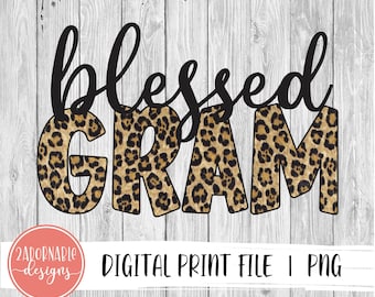Bendito diseño de sublimación GRAM / Archivo PNG para transferencia de impresión de sublimación / Leopard Print Blessed GRAM Design