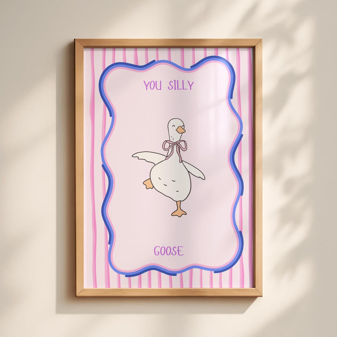 Printable Cute Goose Art - Nursery Wall Decor, Playful Cartoon Goose ...