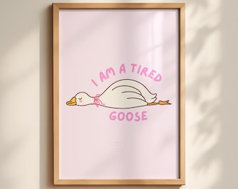 Printable Cute Goose Wall Art - Cozy Pastel Art for Kids Room, Fun Goose Cartoon, Playful Minimalist Decor, Digital Print Download 40