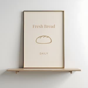Fresh Bread Kitchen Print, Minimalist Bakery Wall Art, Neutral Bread Poster, Rustic Kitchen Decor, Farmhouse Food Print